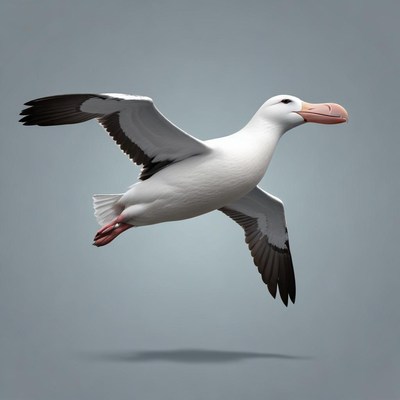 A white-tailed albatross glides through the air