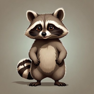 A cute raccoon stands tall and smiles
