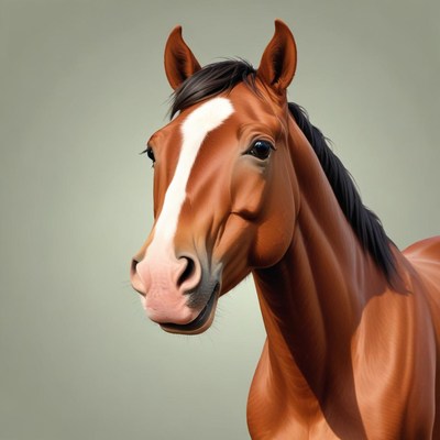 Brown horse with a white stripe gazes at camera