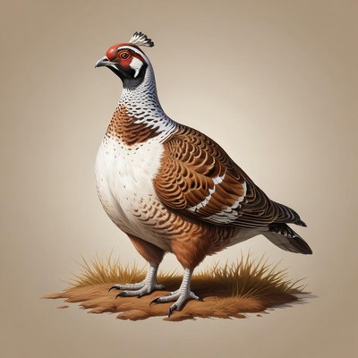 A california quail stands on the ground