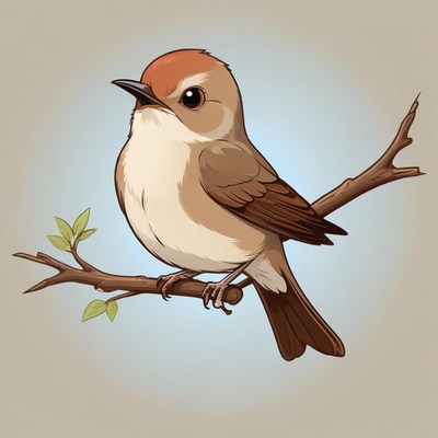 A brown bird with a red cap perches on a branch