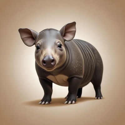 A baby tapir stands on a beige background