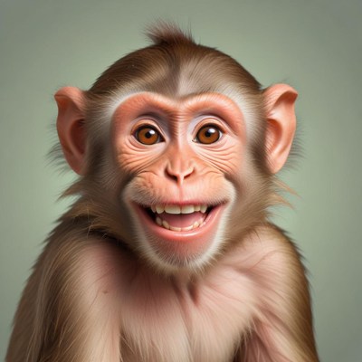 A happy monkey smiles widely at the camera