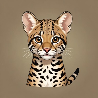 A young ocelot looks directly at the camera