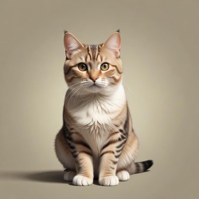A tabby cat sits on a beige background
