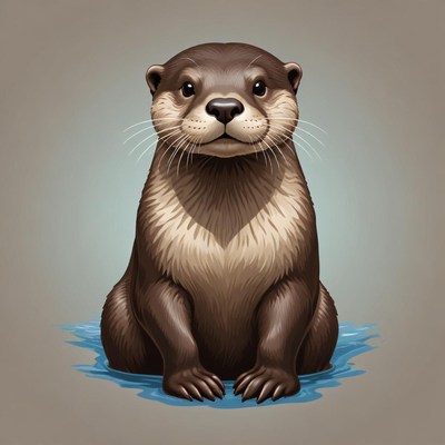 A cute otter sits in the water, looking at the camera