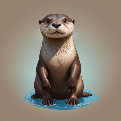 A smiling otter sits in a puddle of water