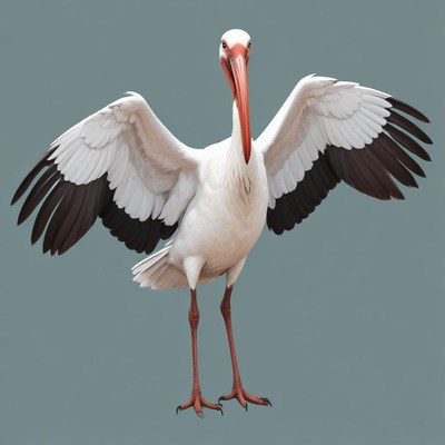 White ibis with black wingtips displays its wings