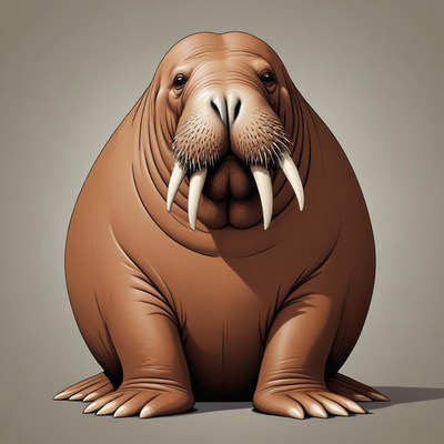 A walrus sits on a gray background
