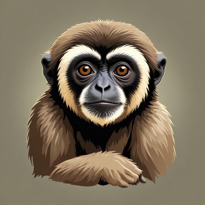 A gibbon looks directly at the camera