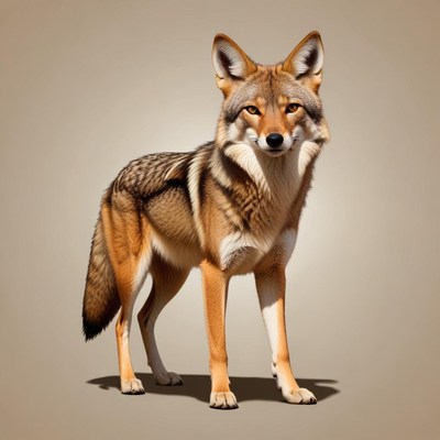 A coyote stands in a studio setting