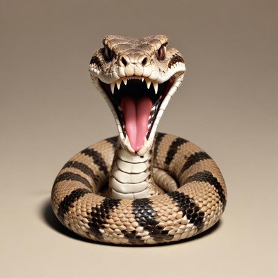 A fanged cobra coils on a neutral background