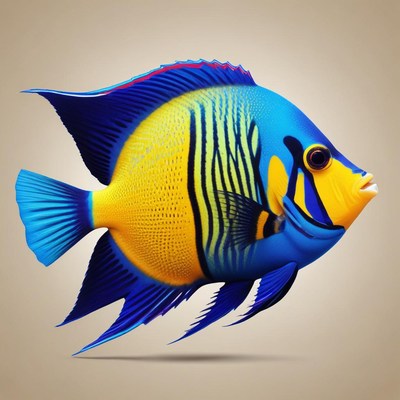 A vibrant blue and yellow angelfish swims through the water