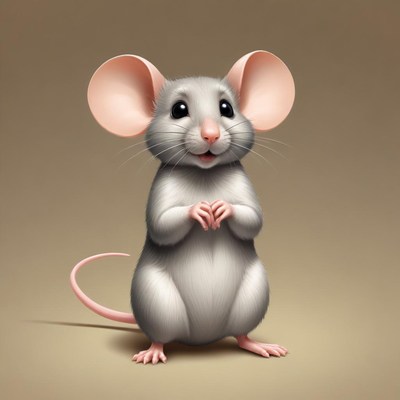 A cute gray mouse stands on its hind legs