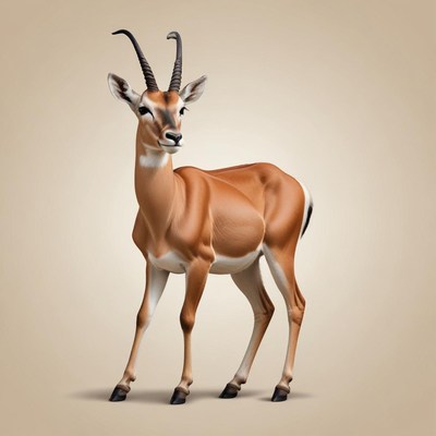 A gazelle stands on a plain background