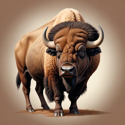 A large brown bison stands on the ground