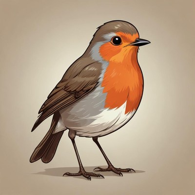 A robin stands on a plain background