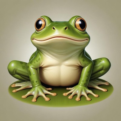 A smiling green frog on a leaf