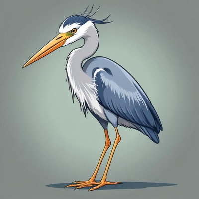 A gray heron stands tall with its long, sharp beak