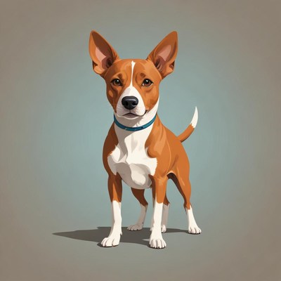 Basset hound poses on light blue backdrop