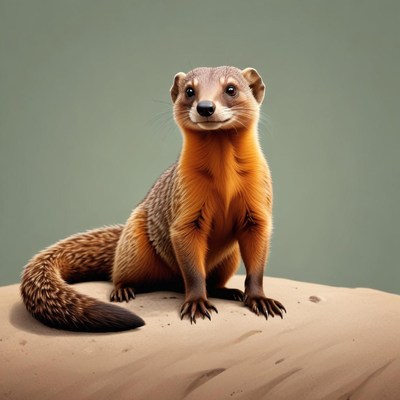 A banded mongoose poses on the sand for the camera