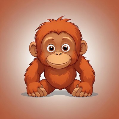 A baby orangutan smiles in a cartoon illustration