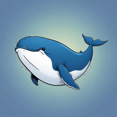 A cartoon whale swims in the ocean