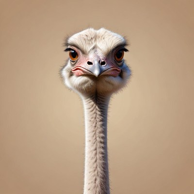 An ostrich looks directly at the camera