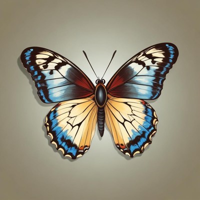 A close-up illustration of a butterfly with wings spread out