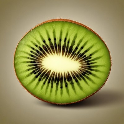 A sliced kiwi fruit on a beige background
