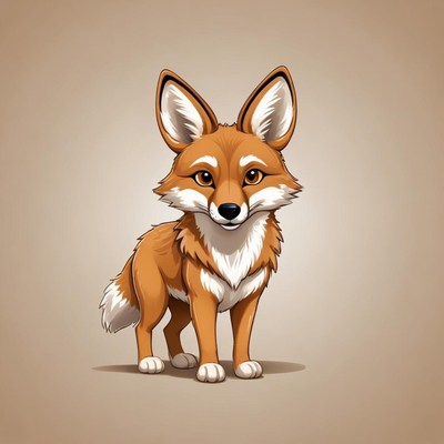 A cute cartoon fox stands on a beige background