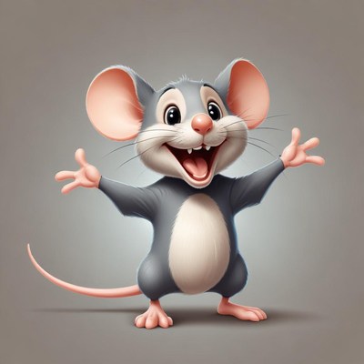 A cartoon mouse smiles with open arms