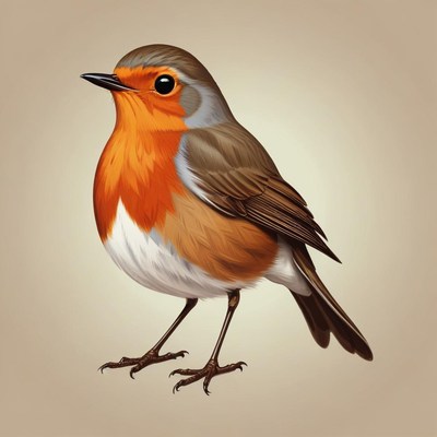 A robin stands on a beige background