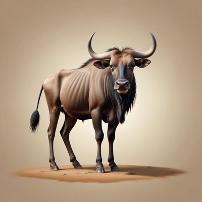 A wildebeest stands on the savanna