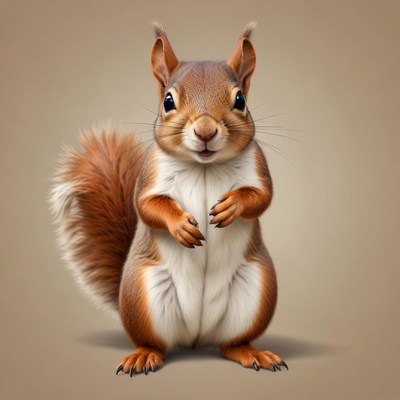 A red squirrel stands on its hind legs