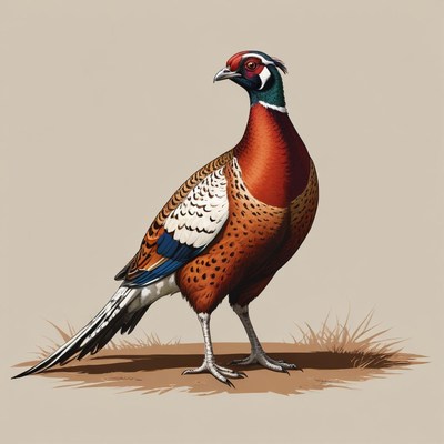 A pheasant stands on a grassy field