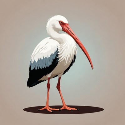 A white ibis stands on a brown surface