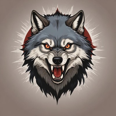 A snarling wolf with piercing orange eyes