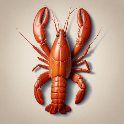 A red lobster with its claws raised, viewed from above