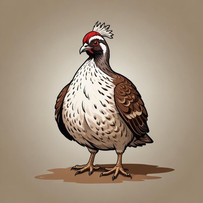 A crested partridge stands on a brown surface