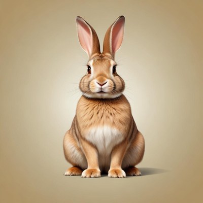 A brown rabbit sits on a beige background
