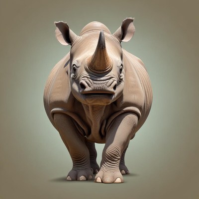 A white rhino walks towards the camera