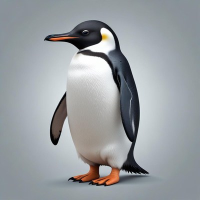 A penguin stands on a gray background