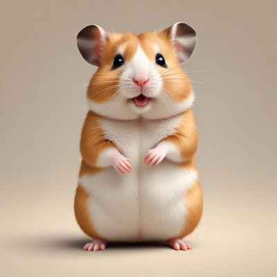 A happy hamster stands tall with a wide smile