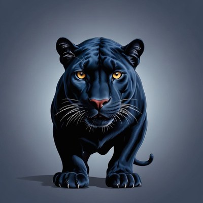 A black panther stares intensely at the camera