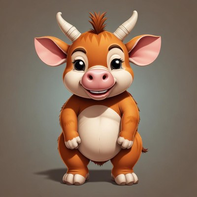 A cartoon cow smiles happily in a digital illustration