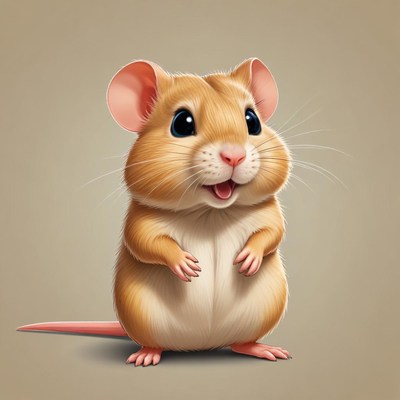 A cute hamster smiles in a digital illustration
