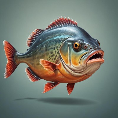 A piranha with sharp teeth is swimming in the water