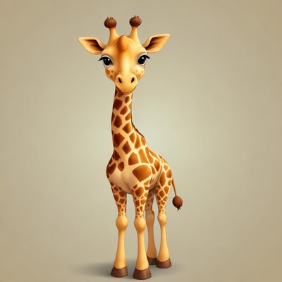 A cartoon giraffe stands tall on a beige background