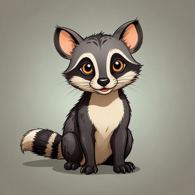 A cartoon raccoon sits against a light gray background